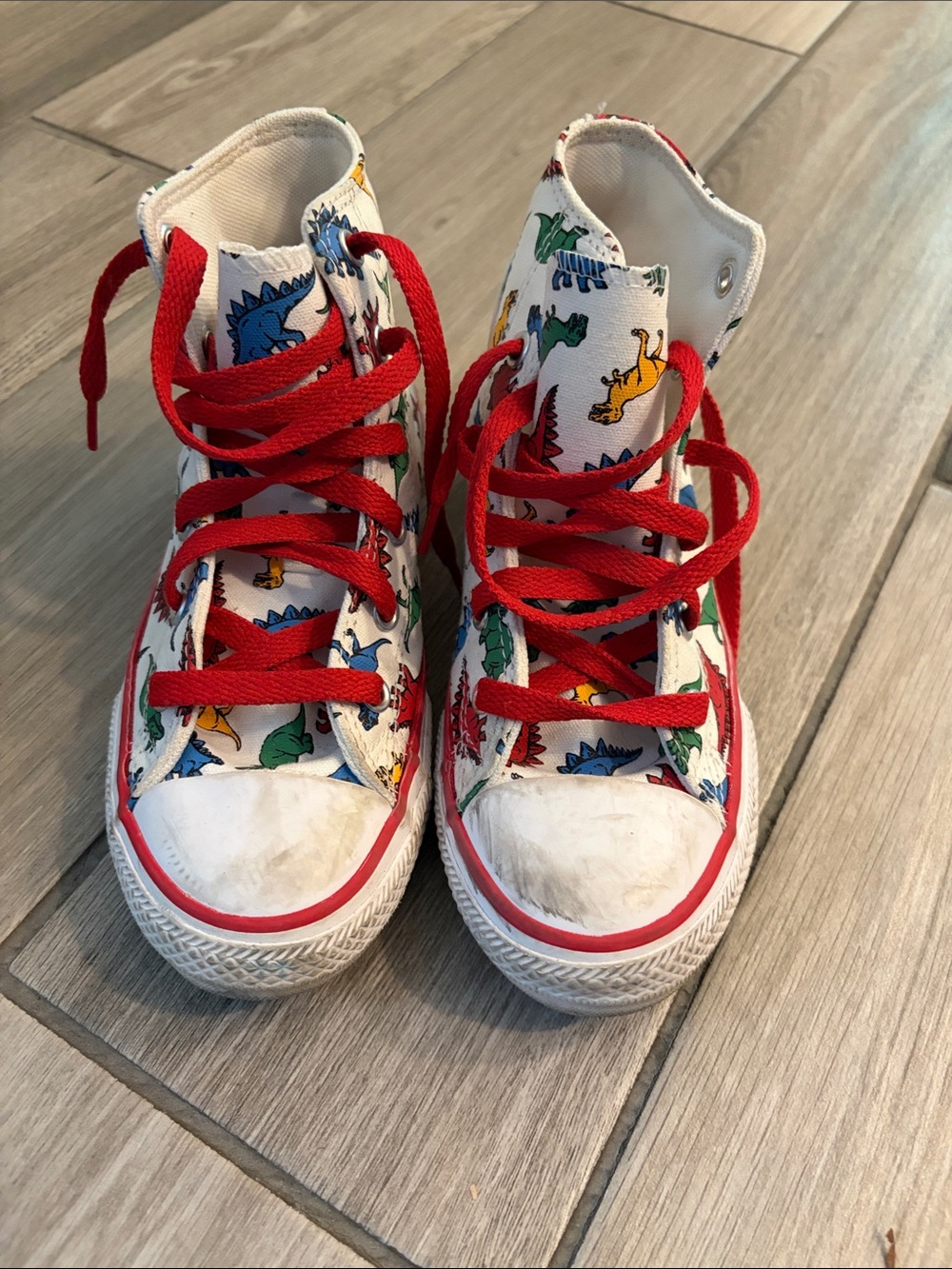 Converse Kids' White Dinosaur High-Top Sneakers with Red Laces